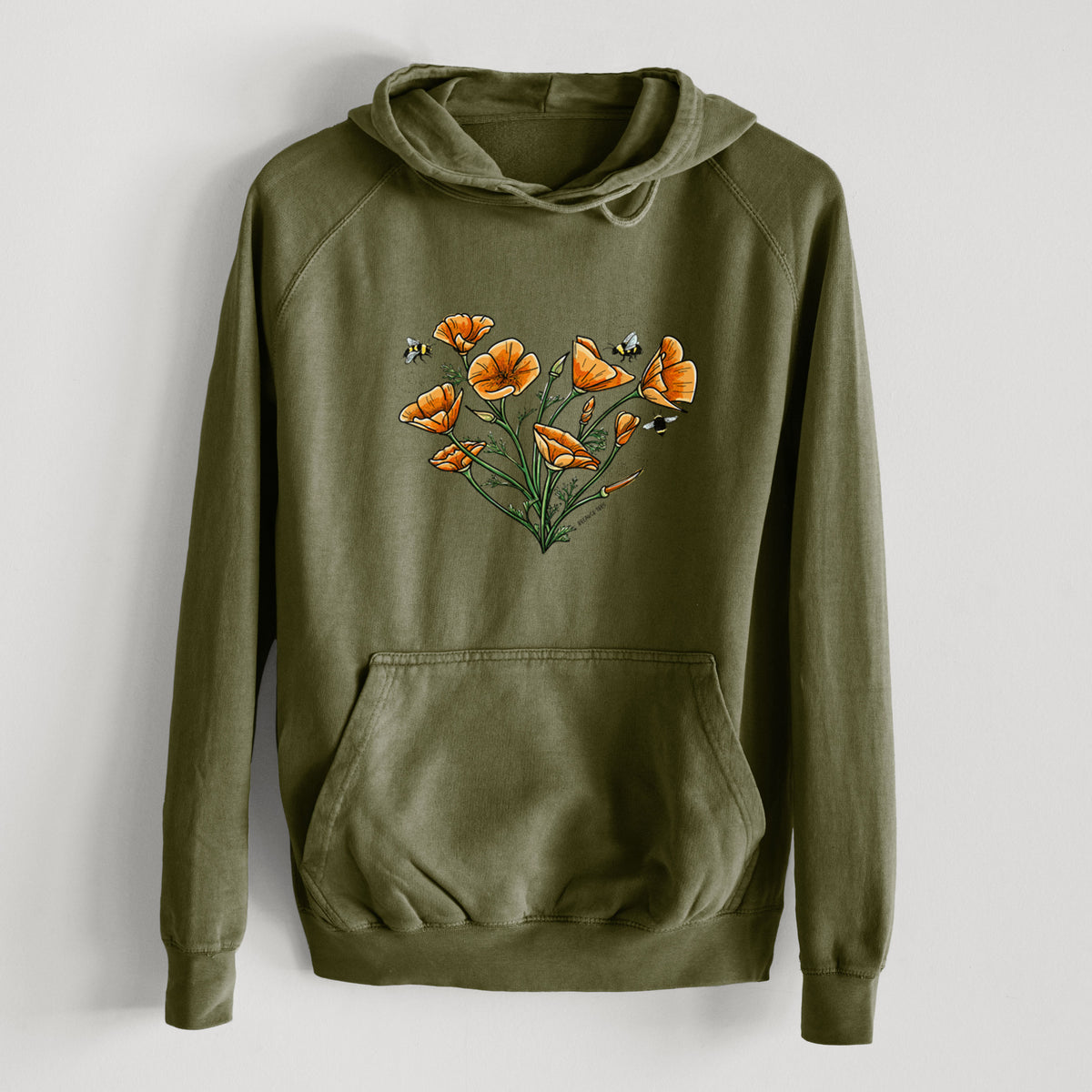 Color California Poppy Heart  - Mid-Weight Unisex Vintage 100% Cotton Hoodie