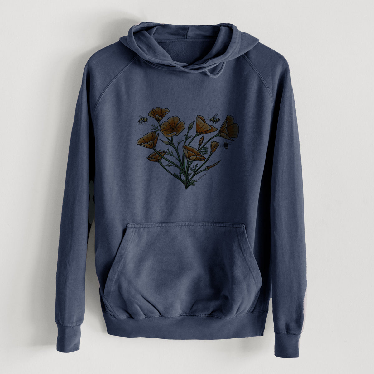Color California Poppy Heart  - Mid-Weight Unisex Vintage 100% Cotton Hoodie