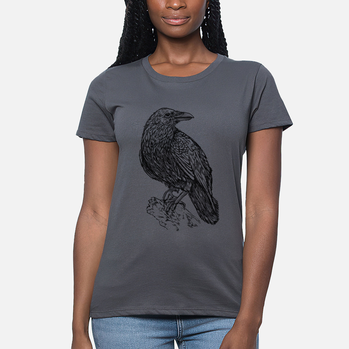 Corvus corax - Common Raven - Women&#39;s Crewneck - Made in USA - 100% Organic Cotton