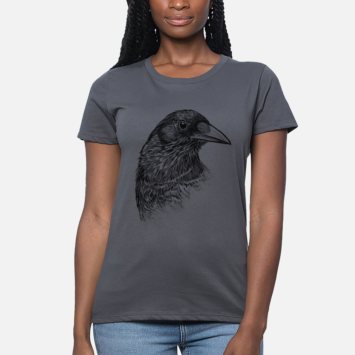 American Crow Bust - Corvus brachyrhynchos - Women&#39;s Crewneck - Made in USA - 100% Organic Cotton