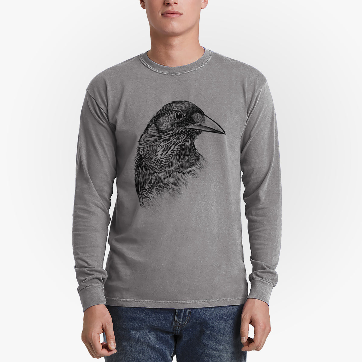 American Crow Bust - Corvus brachyrhynchos - Heavyweight 100% Cotton Long Sleeve