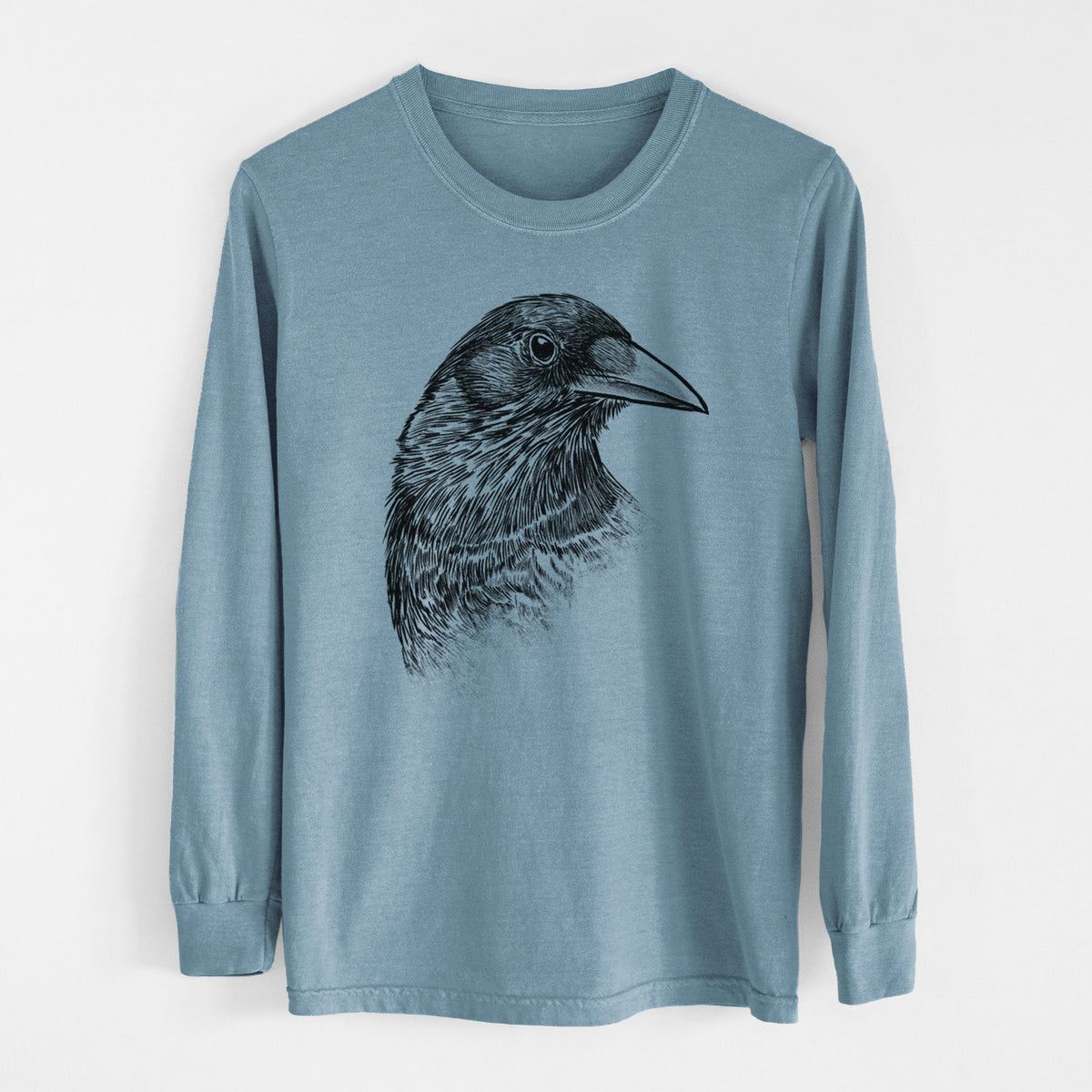 American Crow Bust - Corvus brachyrhynchos - Heavyweight 100% Cotton Long Sleeve