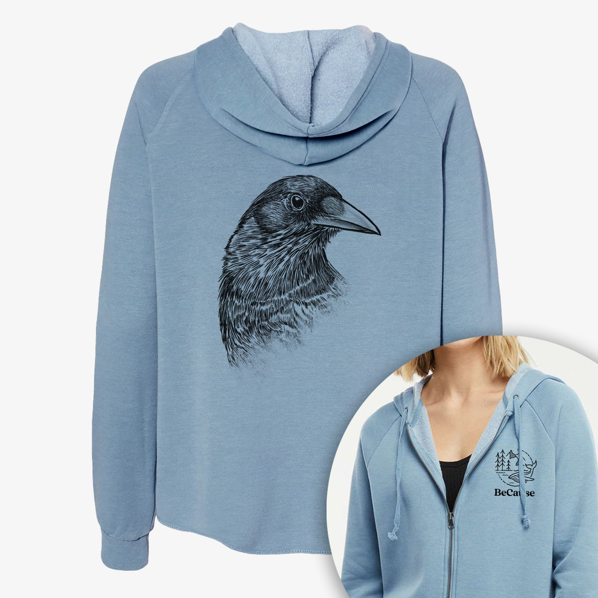 American Crow Bust - Corvus brachyrhynchos - Women&#39;s Cali Wave Zip-Up Sweatshirt