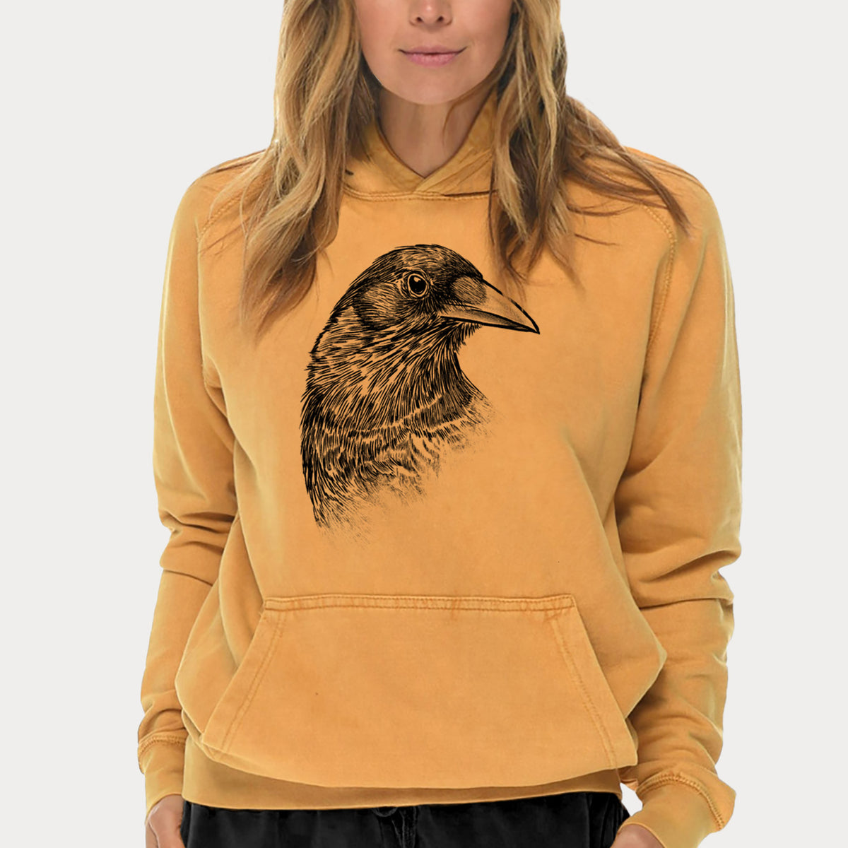 American Crow Bust - Corvus brachyrhynchos  - Mid-Weight Unisex Vintage 100% Cotton Hoodie