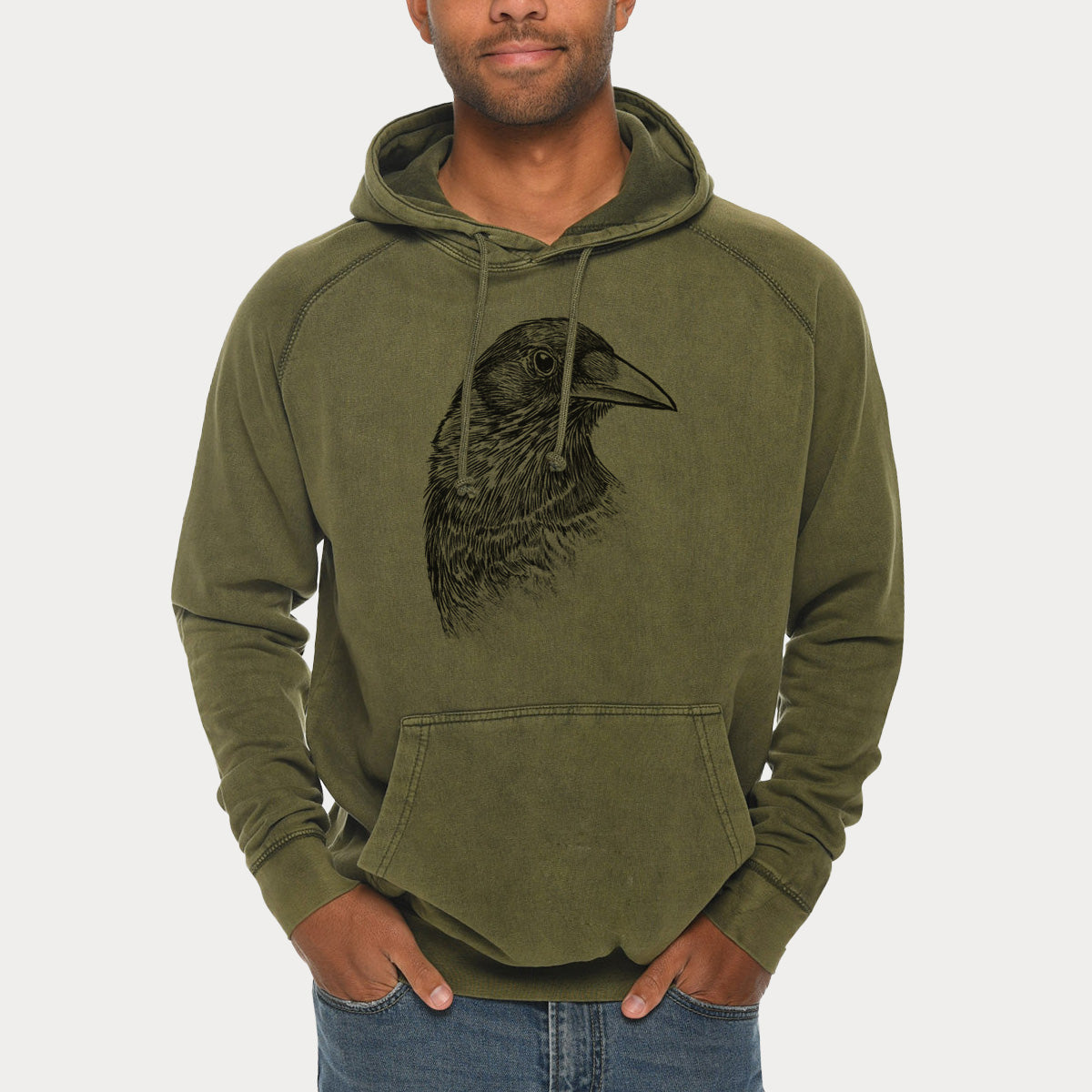 American Crow Bust - Corvus brachyrhynchos  - Mid-Weight Unisex Vintage 100% Cotton Hoodie