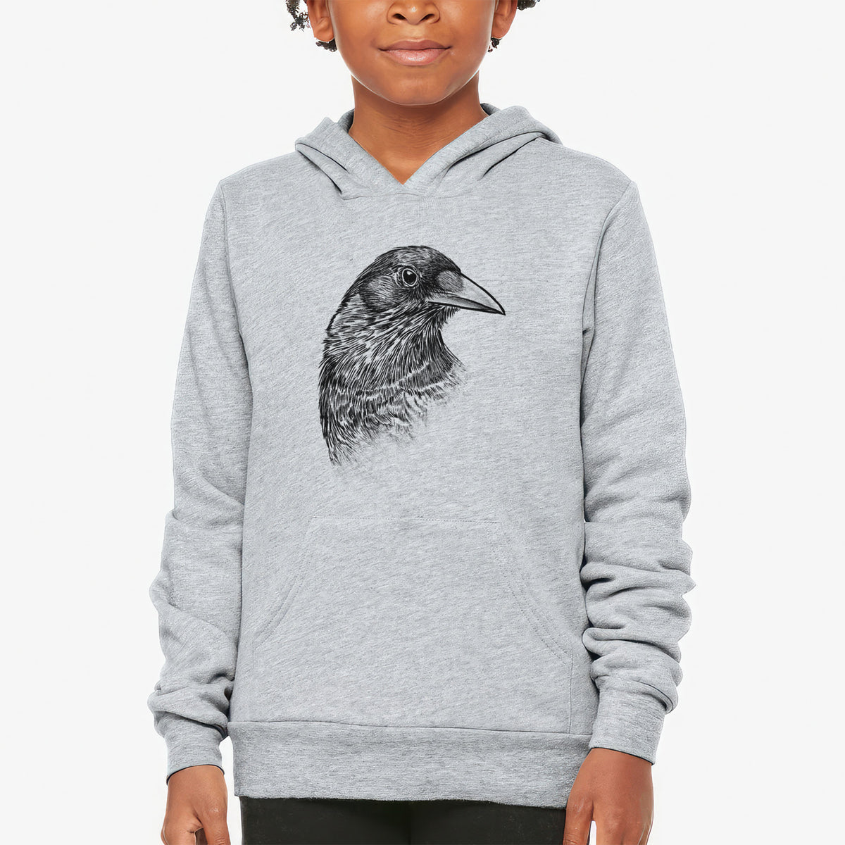 American Crow Bust - Corvus brachyrhynchos - Youth Hoodie Sweatshirt