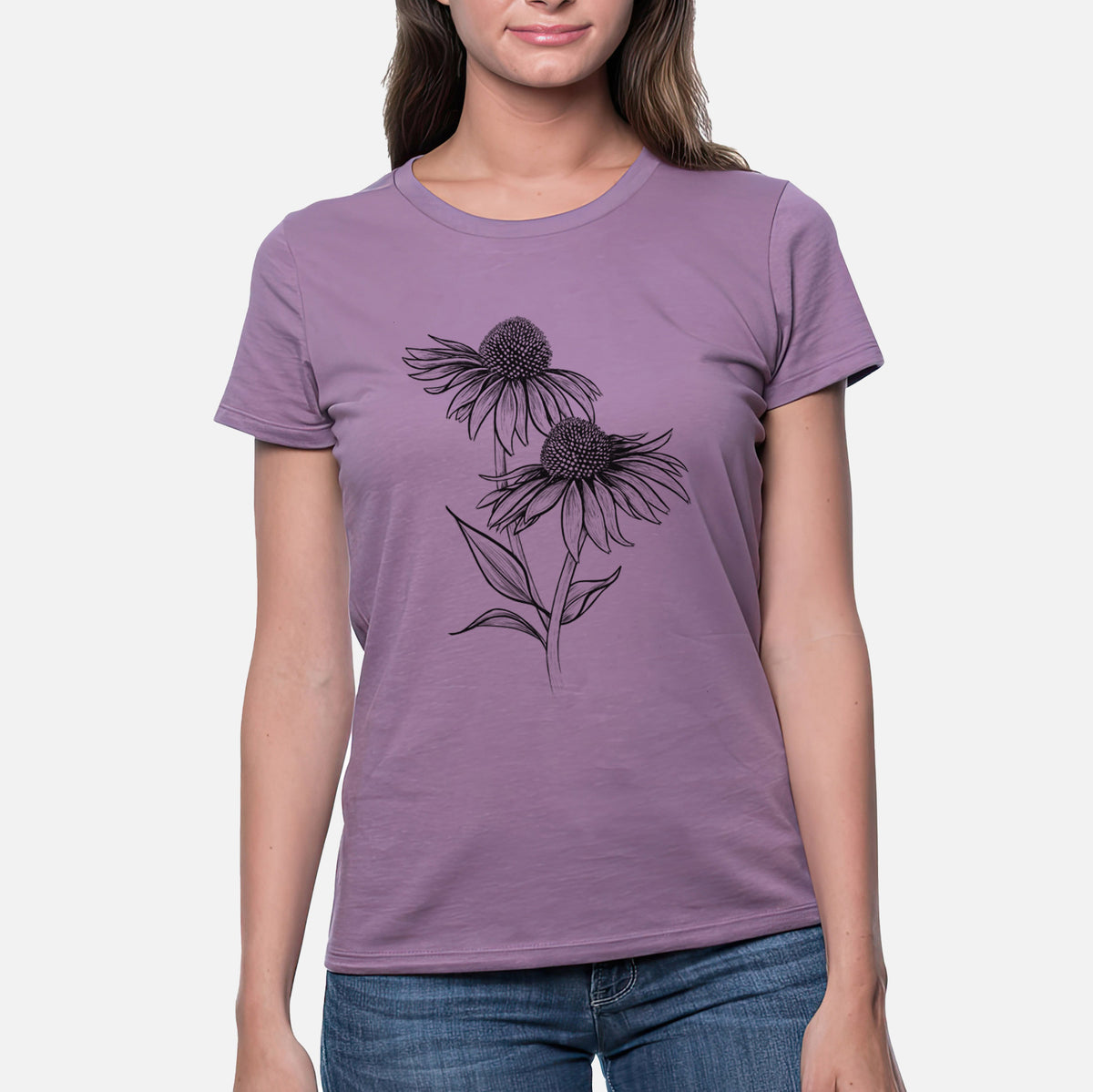 Coneflower - Echinacea purpurea - Women&#39;s Crewneck - Made in USA - 100% Organic Cotton