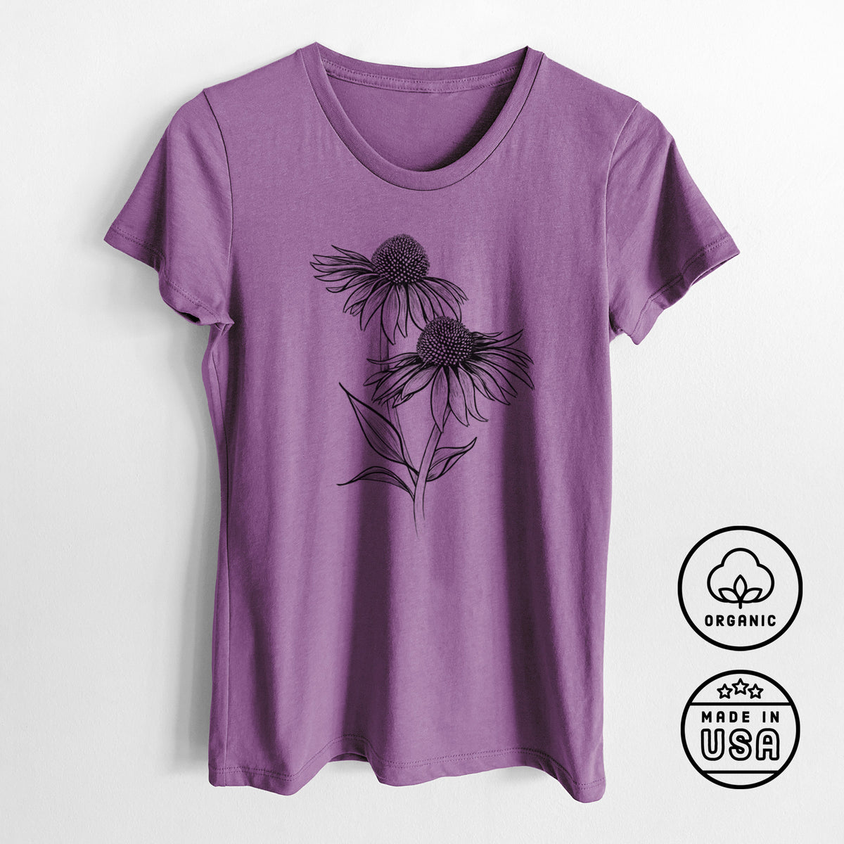 Coneflower - Echinacea purpurea - Women&#39;s Crewneck - Made in USA - 100% Organic Cotton
