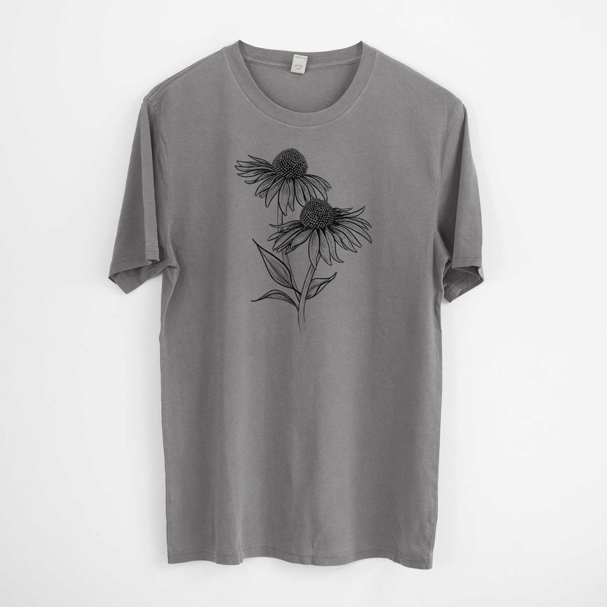 Coneflower - Echinacea purpurea -  Mineral Wash 100% Organic Cotton Short Sleeve