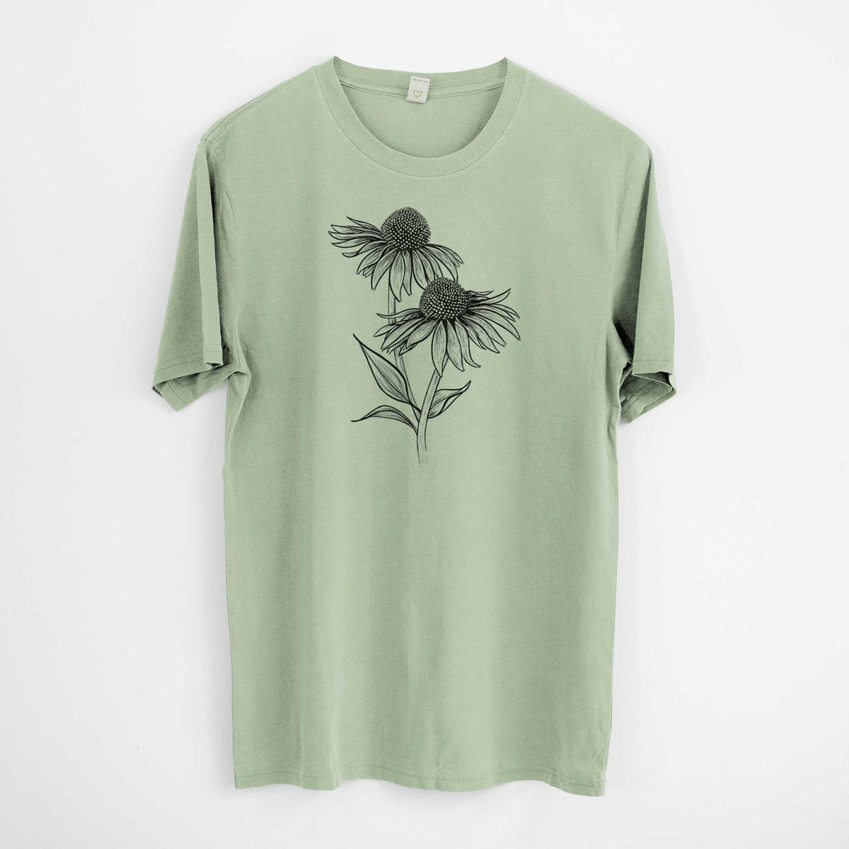 Coneflower - Echinacea purpurea -  Mineral Wash 100% Organic Cotton Short Sleeve