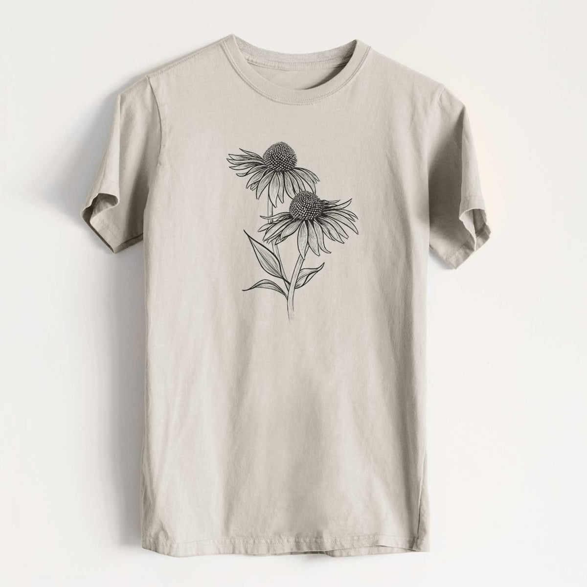 Coneflower - Echinacea purpurea - Heavyweight Men&#39;s 100% Organic Cotton Tee