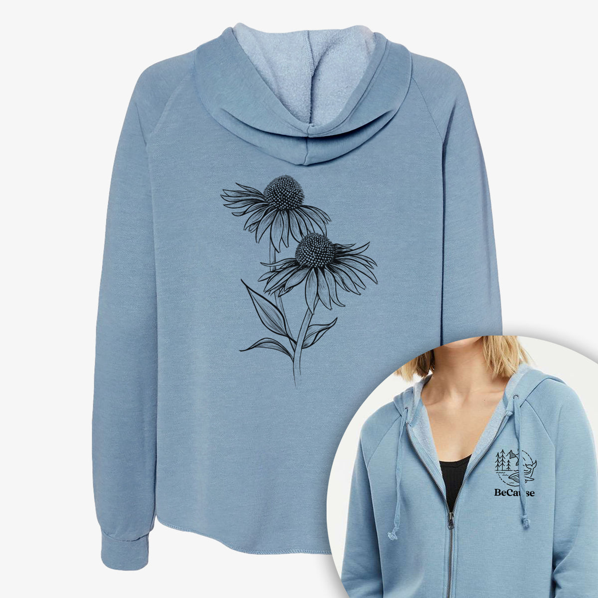 Coneflower - Echinacea purpurea - Women&#39;s Cali Wave Zip-Up Sweatshirt