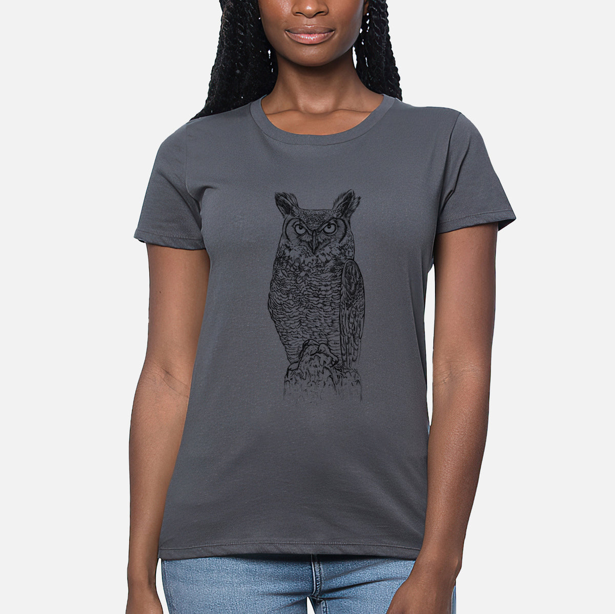 Bubo virginianus - Great Horned Owl - Women&#39;s Crewneck - Made in USA - 100% Organic Cotton