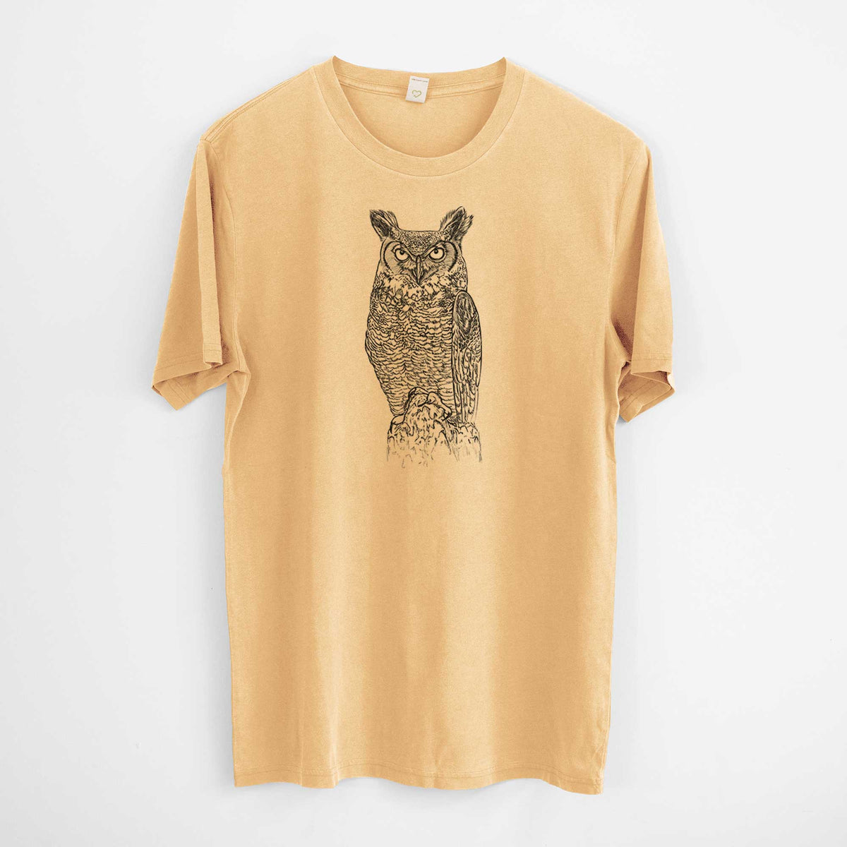 Bubo virginianus - Great Horned Owl -  Mineral Wash 100% Organic Cotton Short Sleeve