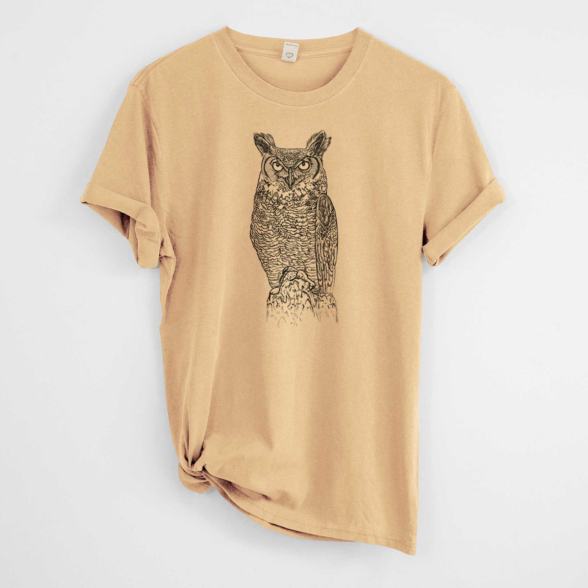 Bubo virginianus - Great Horned Owl -  Mineral Wash 100% Organic Cotton Short Sleeve