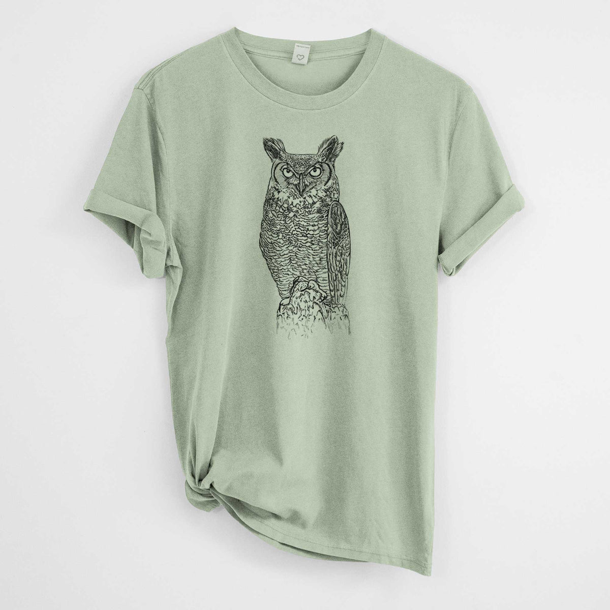 Bubo virginianus - Great Horned Owl -  Mineral Wash 100% Organic Cotton Short Sleeve