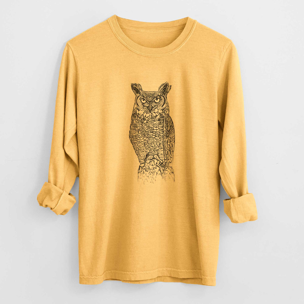 Bubo virginianus - Great Horned Owl - Heavyweight 100% Cotton Long Sleeve