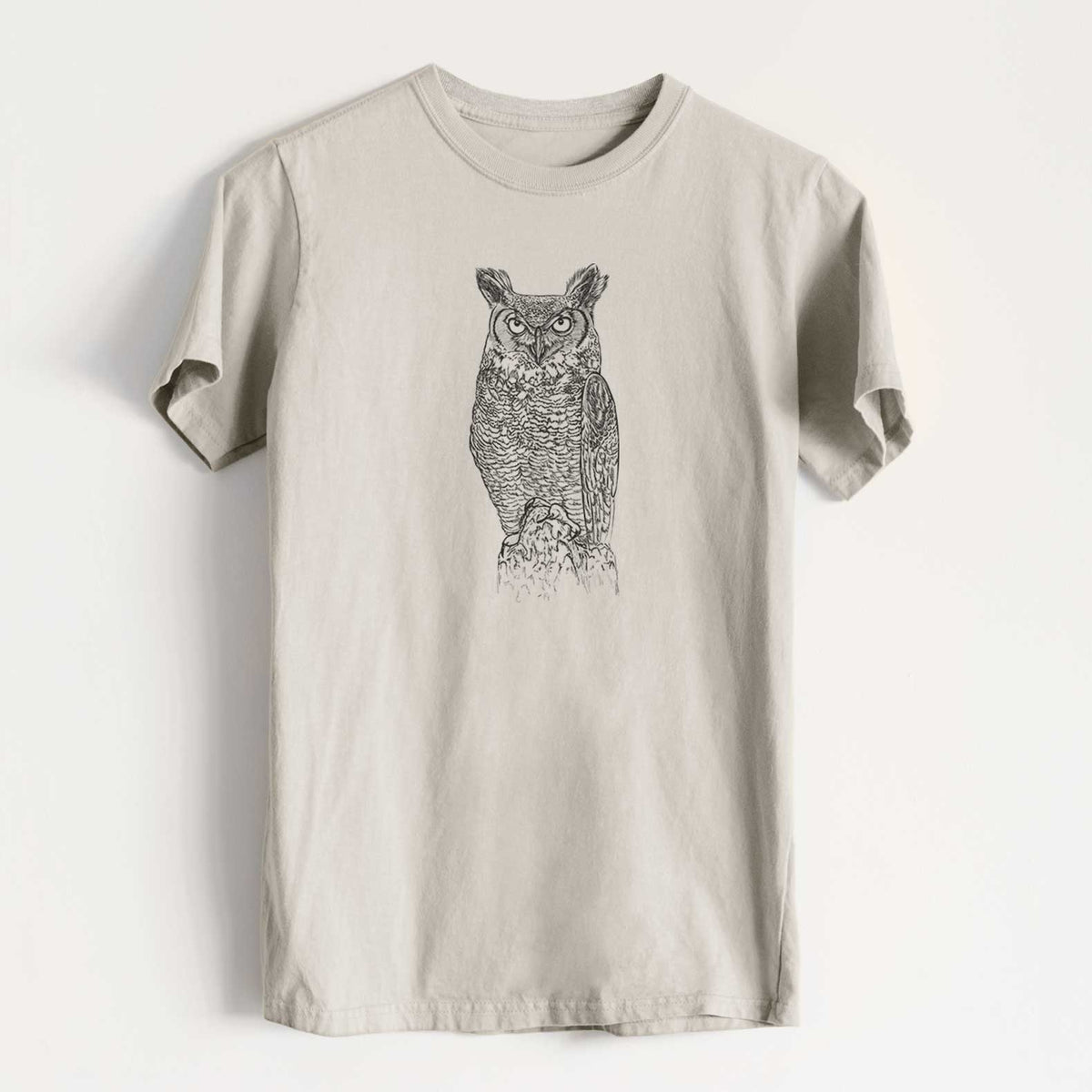 Bubo virginianus - Great Horned Owl - Heavyweight Men&#39;s 100% Organic Cotton Tee