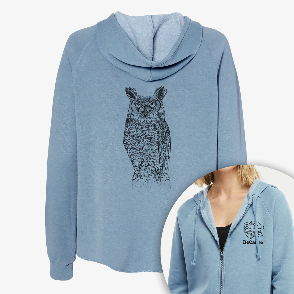 Bubo virginianus - Great Horned Owl - Women&#39;s Cali Wave Zip-Up Sweatshirt