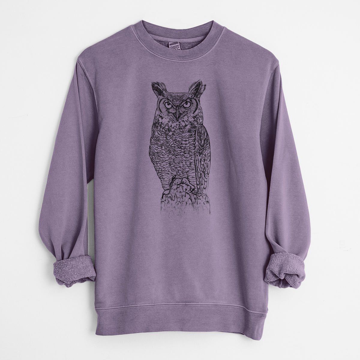 Bubo virginianus - Great Horned Owl - Unisex Pigment Dyed Crew Sweatshirt