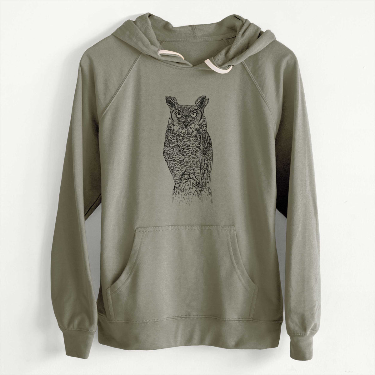 Bubo virginianus - Great Horned Owl  - Slim Fit Loopback Terry Hoodie