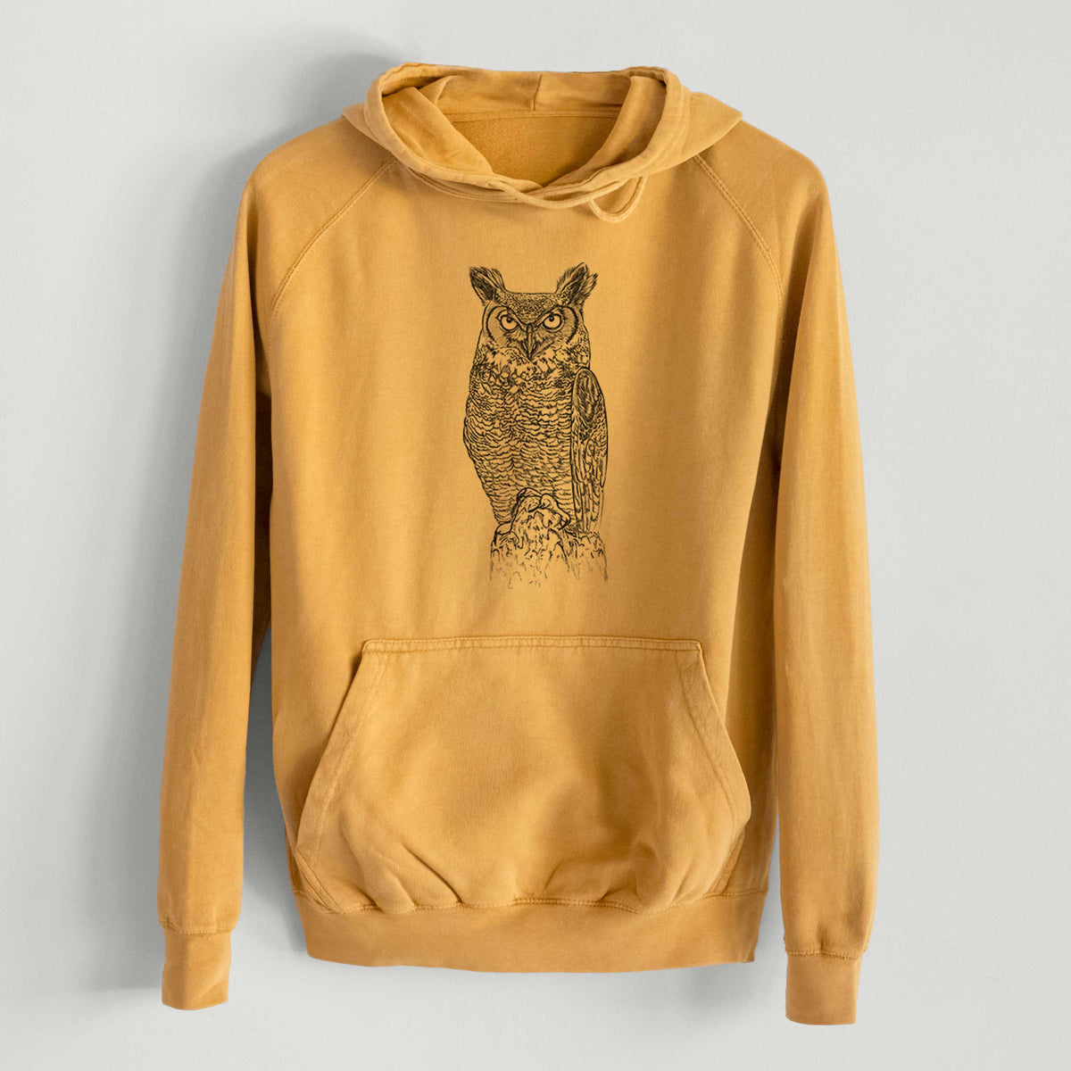 Bubo virginianus - Great Horned Owl  - Mid-Weight Unisex Vintage 100% Cotton Hoodie