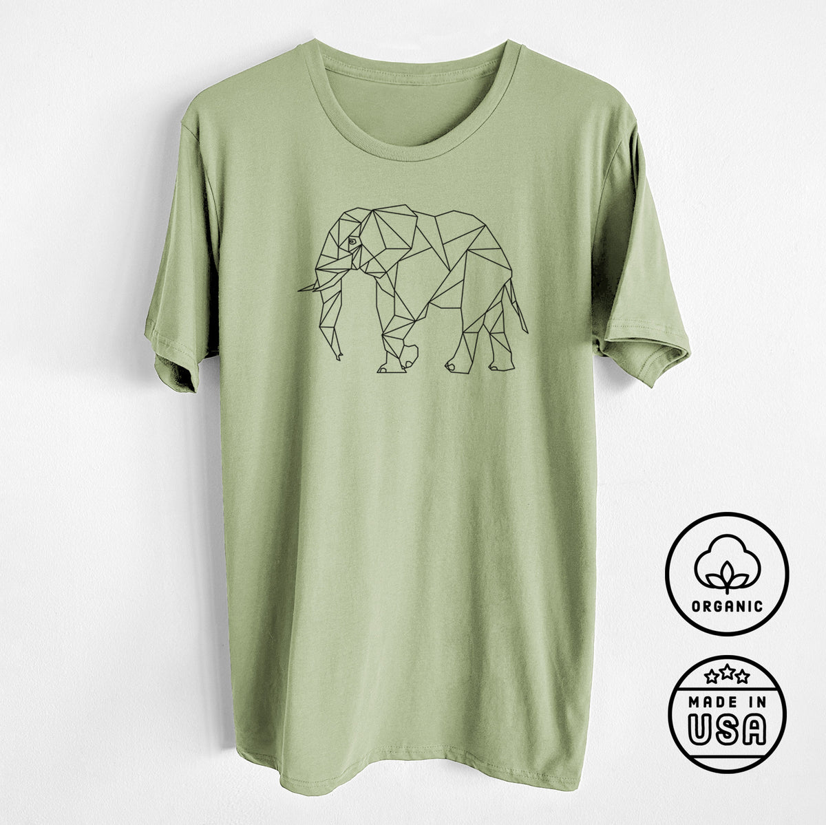 Geometric Elephant - Unisex Crewneck - Made in USA - 100% Organic Cotton