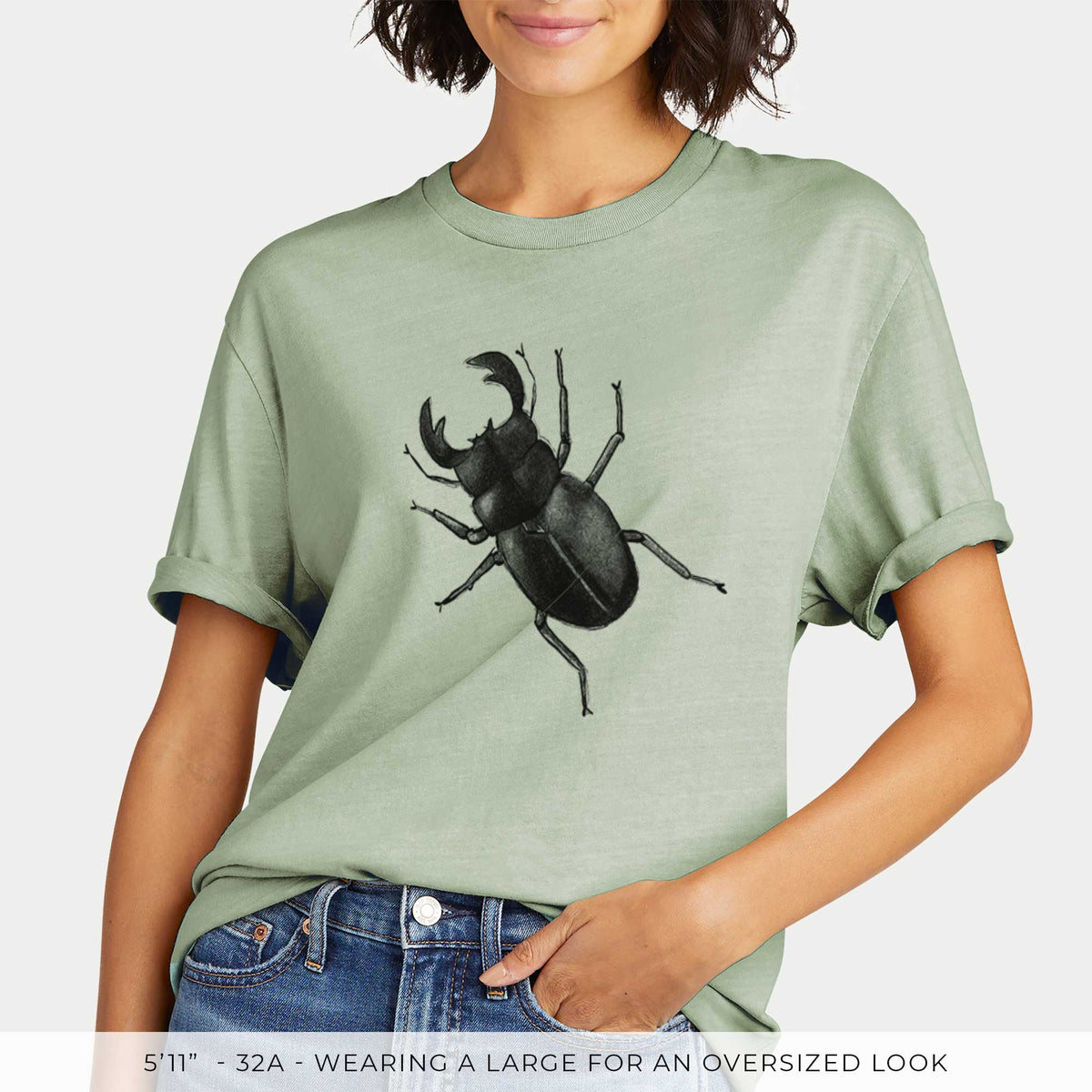 Dorcus titanus - Giant Stag Beetle -  Mineral Wash 100% Organic Cotton Short Sleeve