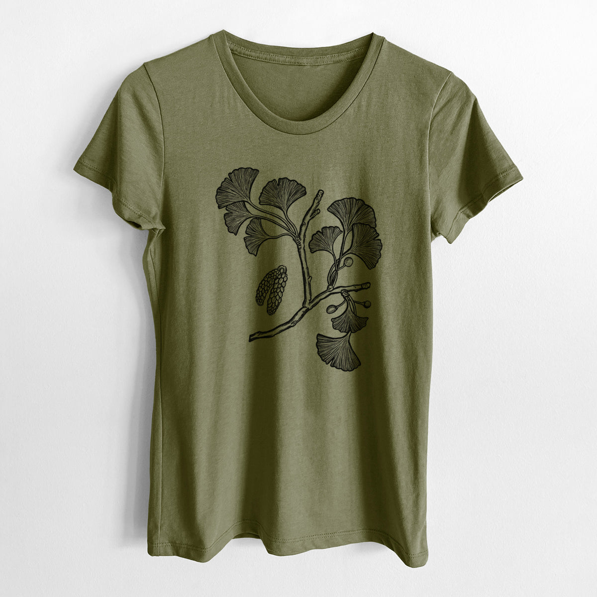 Ginkgo Biloba - Ginkgo Tree Stem with Leaves - Women&#39;s Crewneck - Made in USA - 100% Organic Cotton