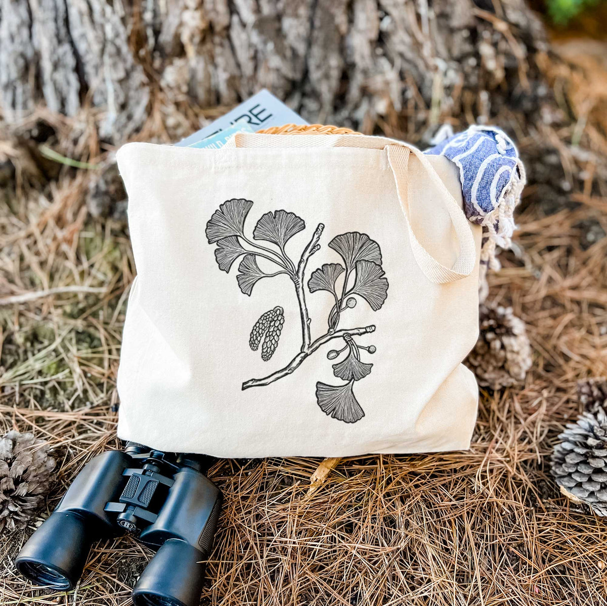 Ginkgo Biloba - Ginkgo Tree Stem with Leaves - Tote Bag