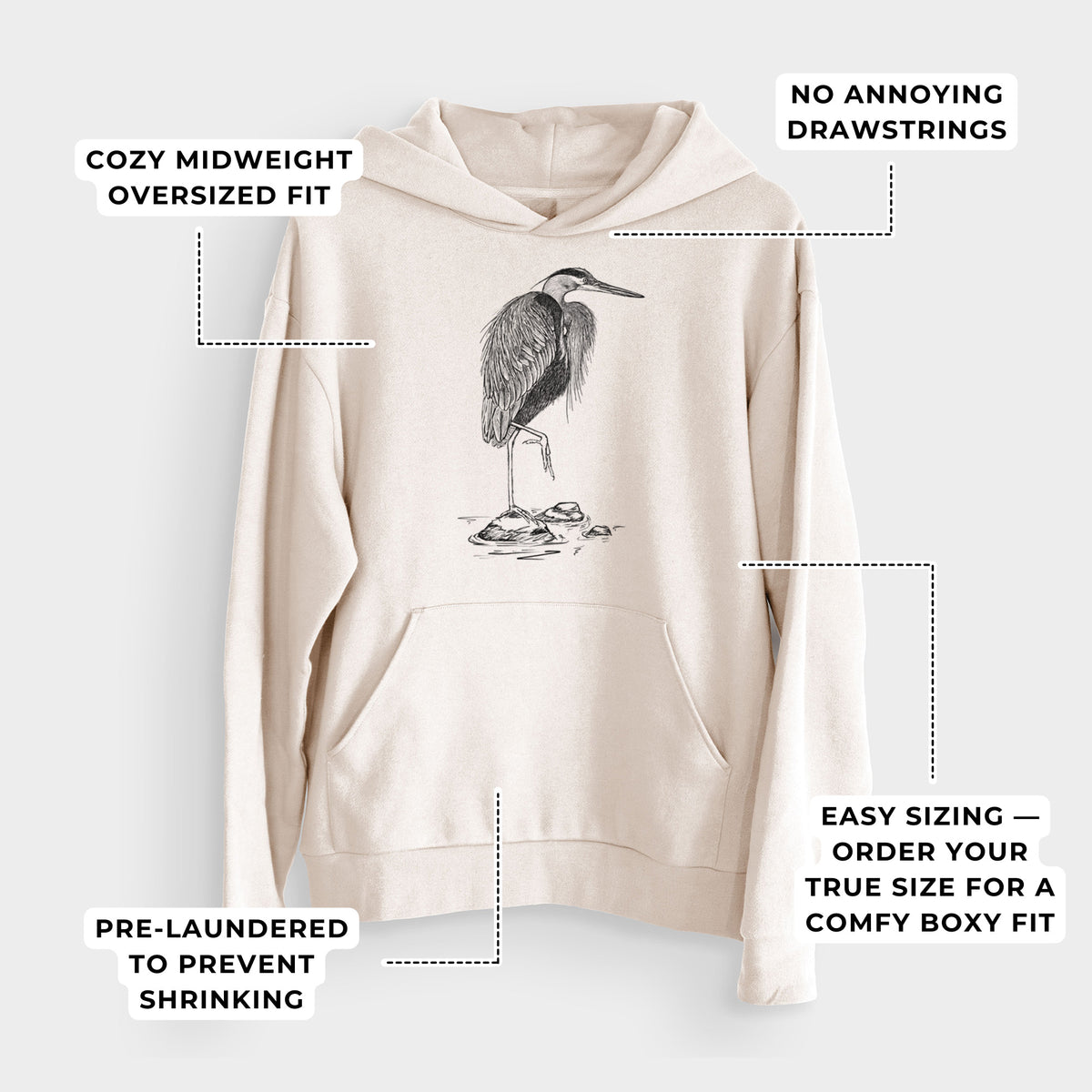 Ardea herodias - Great Blue Heron  - Bodega Midweight Hoodie