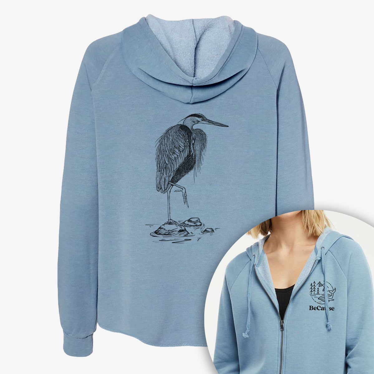 Ardea herodias - Great Blue Heron - Women&#39;s Cali Wave Zip-Up Sweatshirt