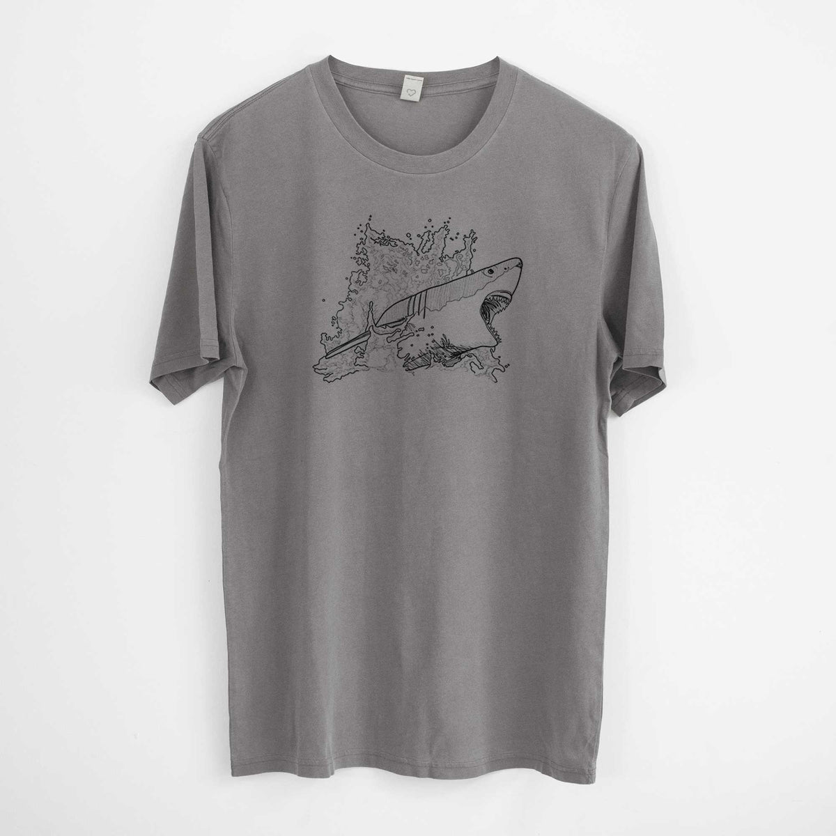 Great White Shark in Water -  Mineral Wash 100% Organic Cotton Short Sleeve