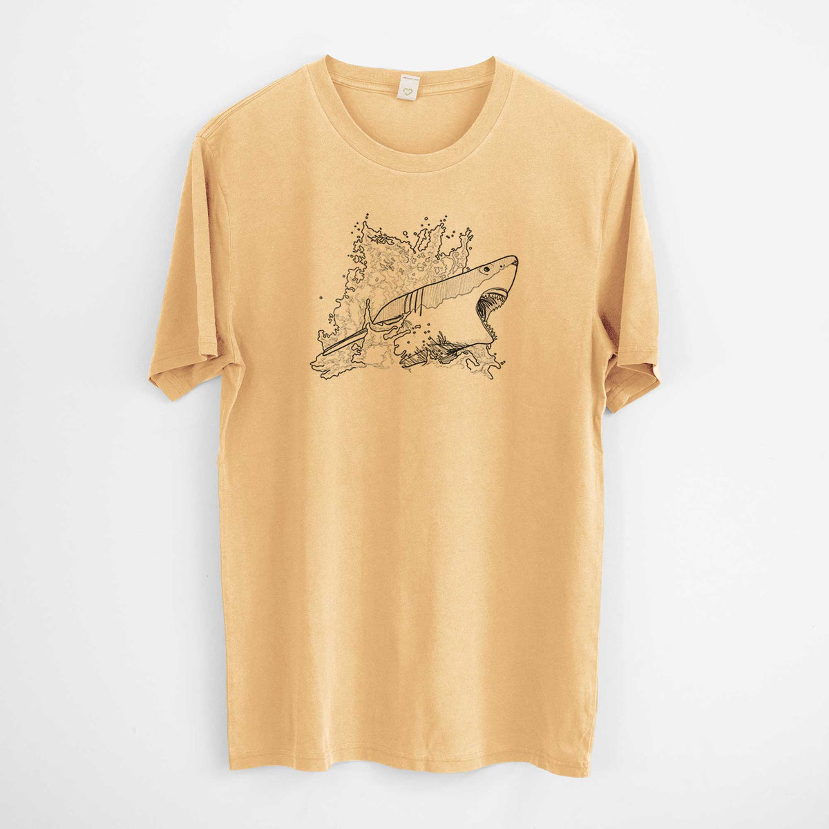 Great White Shark in Water -  Mineral Wash 100% Organic Cotton Short Sleeve