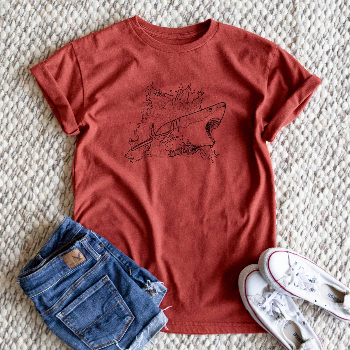 Great White Shark in Water - Unisex Recycled Eco Tee  - CLOSEOUT - FINAL SALE