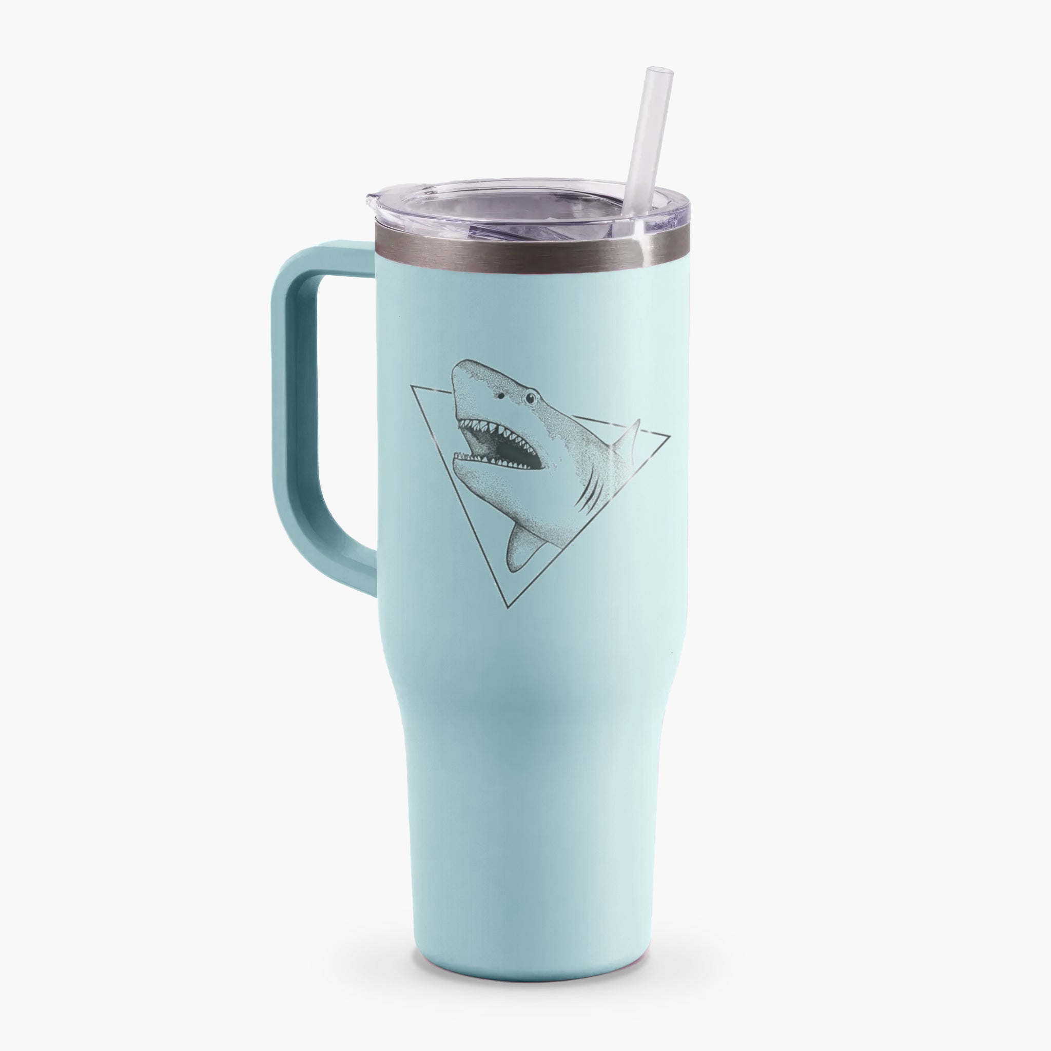 Great White Shark Triangle - 40oz Tumbler with Handle - Because Tees