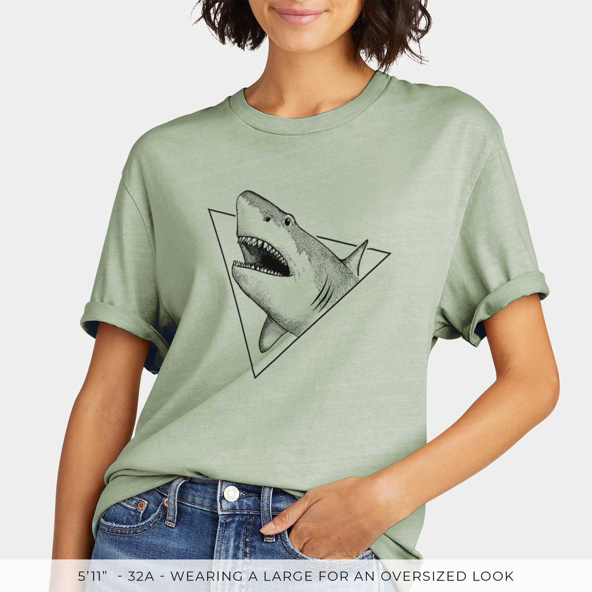 Great White Shark Triangle -  Mineral Wash 100% Organic Cotton Short Sleeve