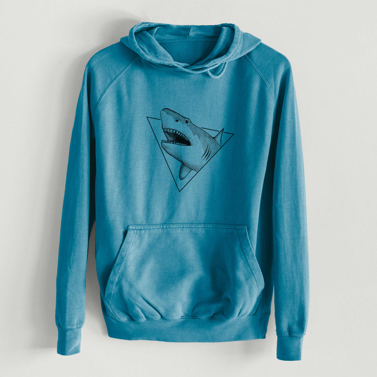 Great White Shark Triangle  - Mid-Weight Unisex Vintage 100% Cotton Hoodie