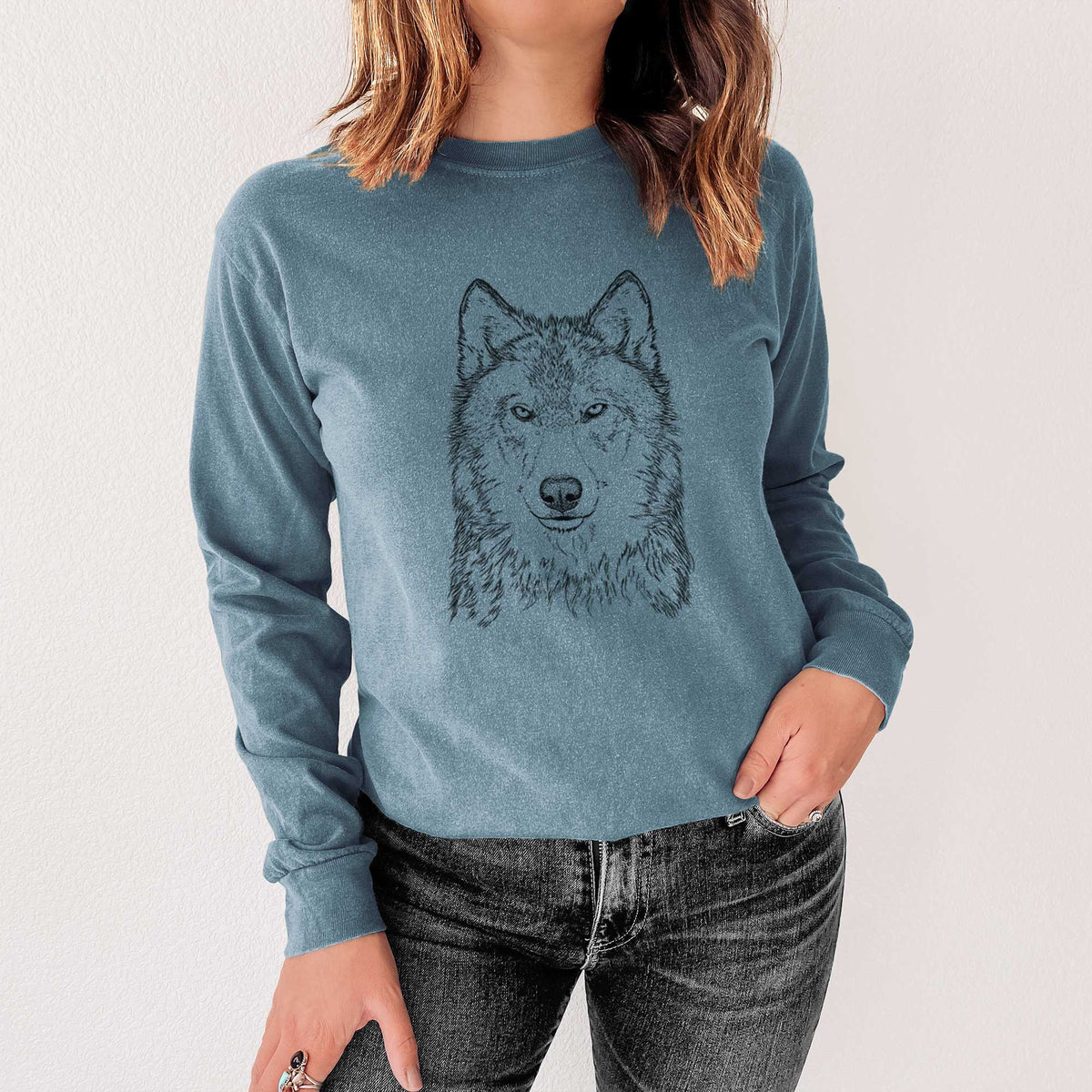 Grey Wolf - Canis lupus - Heavyweight 100% Cotton Long Sleeve