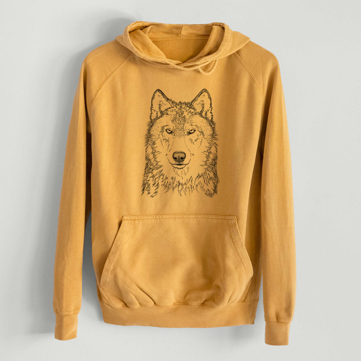 Grey Wolf - Canis lupus  - Mid-Weight Unisex Vintage 100% Cotton Hoodie