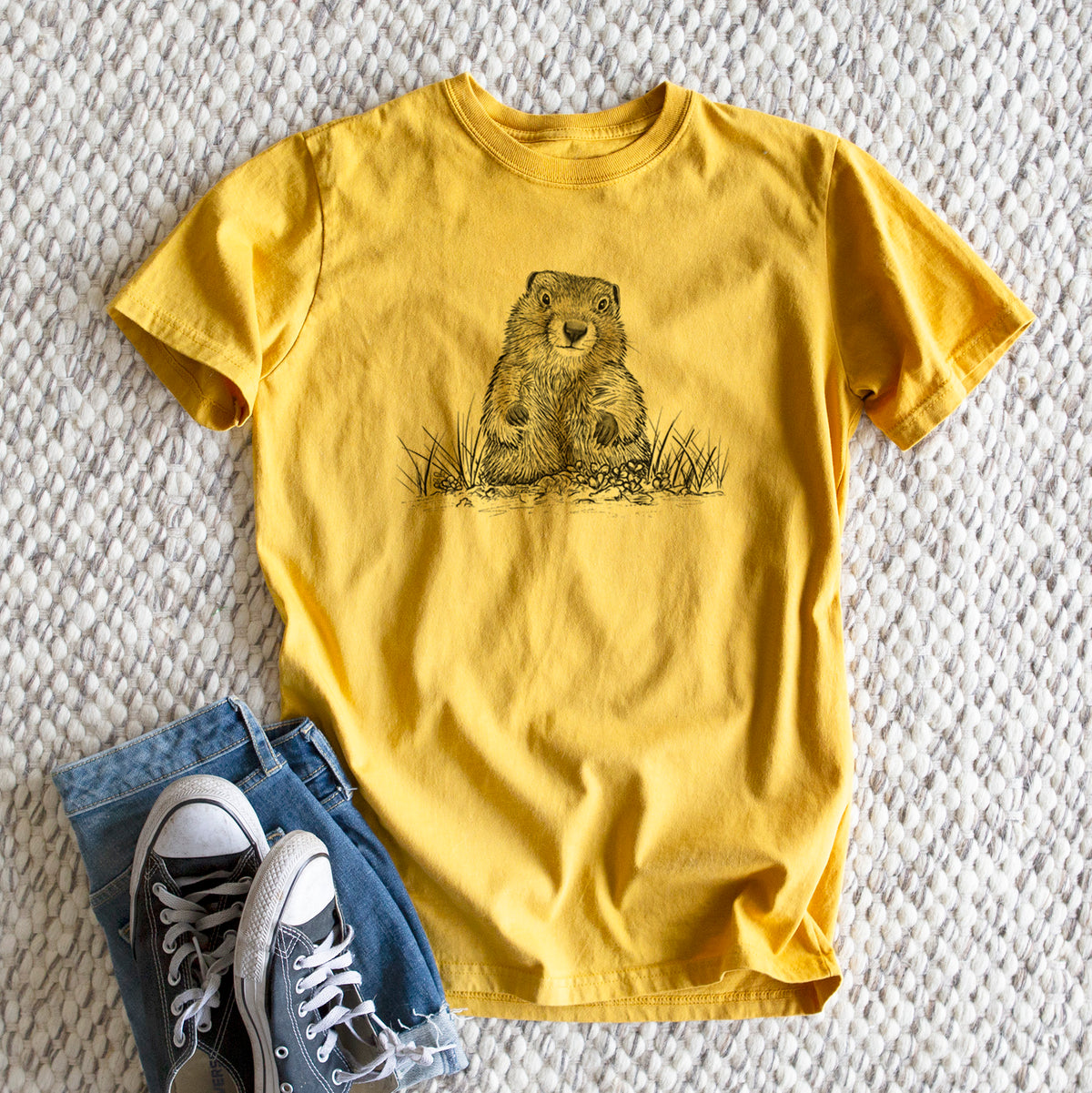 Groundhog - Marmota Monax - Heavyweight Men&#39;s 100% Organic Cotton Tee