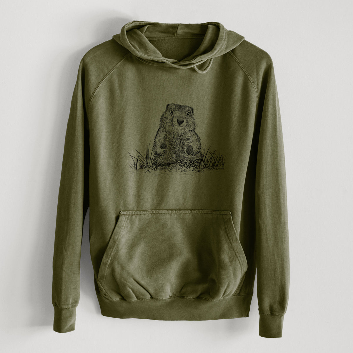 Groundhog - Marmota Monax  - Mid-Weight Unisex Vintage 100% Cotton Hoodie