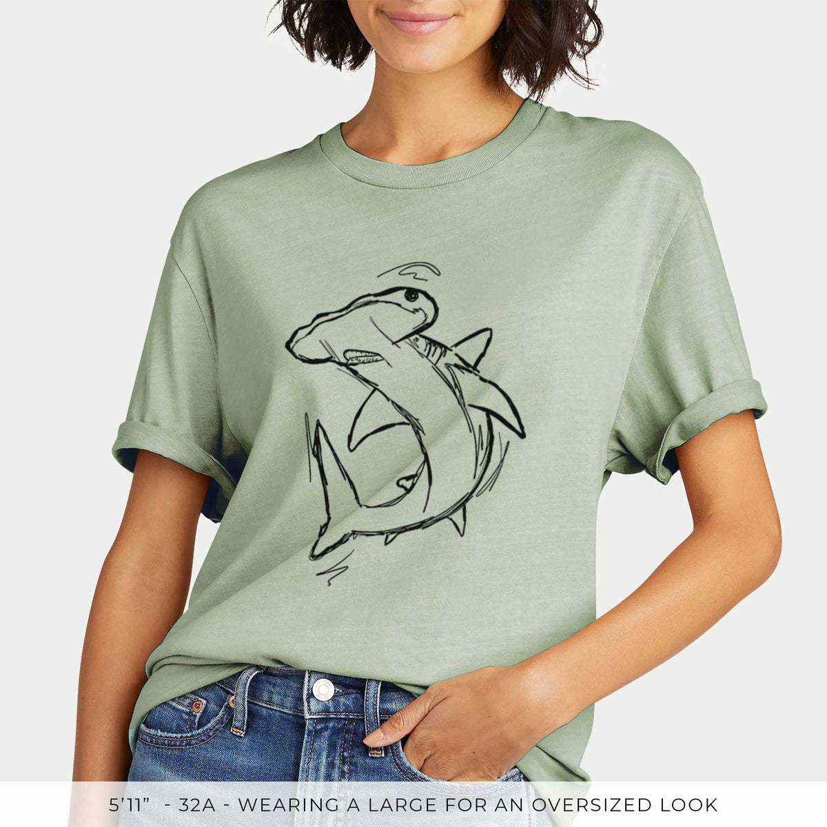 Hammerhead Shark -  Mineral Wash 100% Organic Cotton Short Sleeve