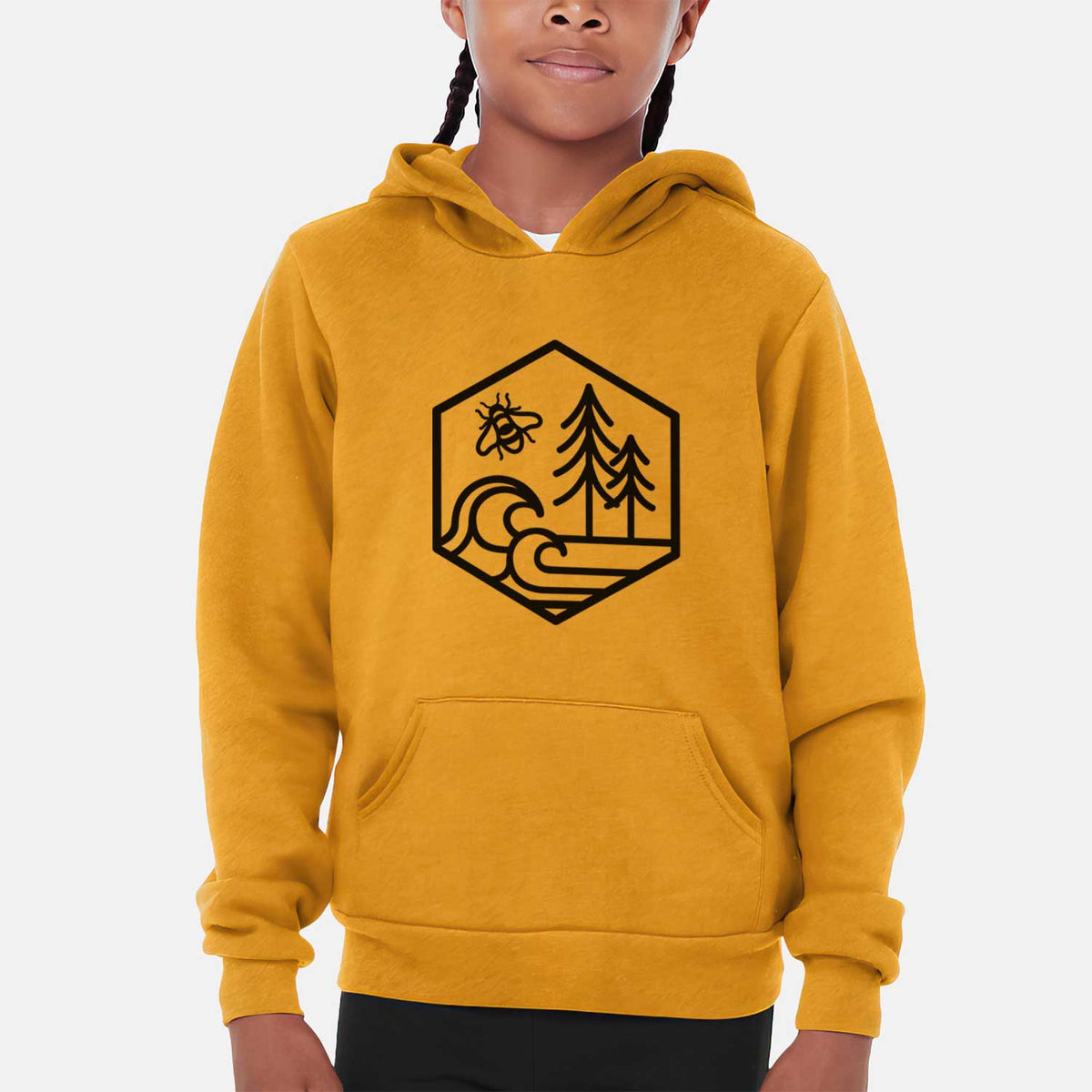 Harmonious Hexagon - Bees, Seas, Trees - Youth Hoodie Sweatshirt