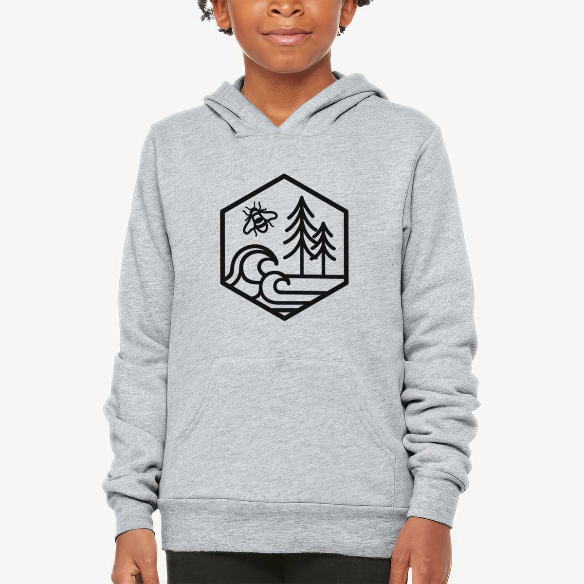Harmonious Hexagon - Bees, Seas, Trees - Youth Hoodie Sweatshirt