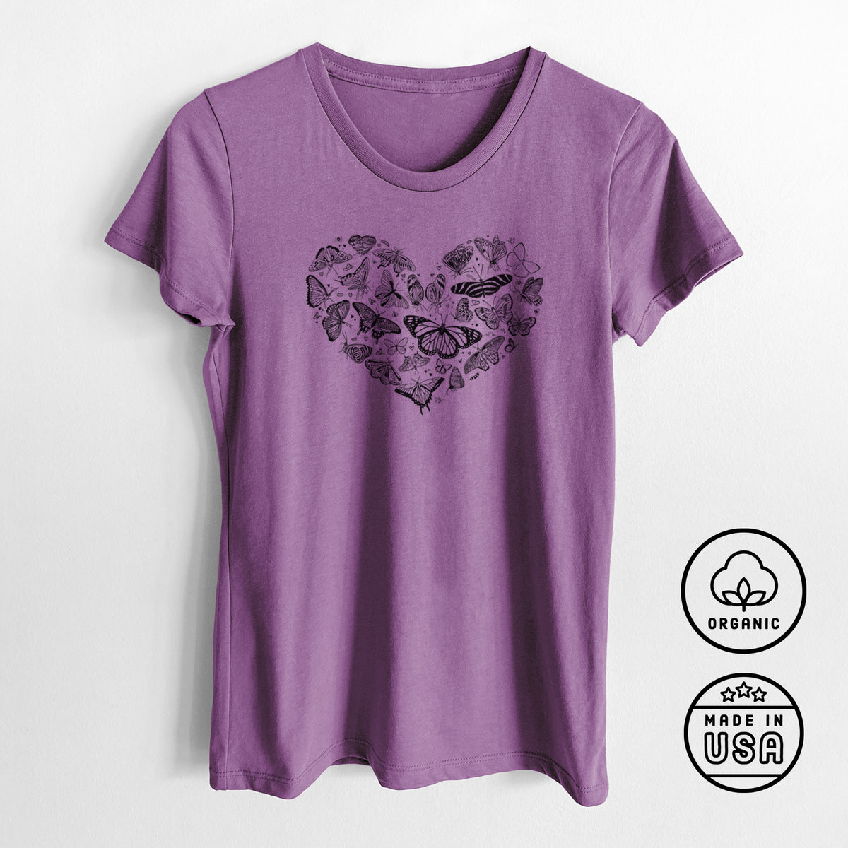 Heart Full of Butterflies - Women&#39;s Crewneck - Made in USA - 100% Organic Cotton