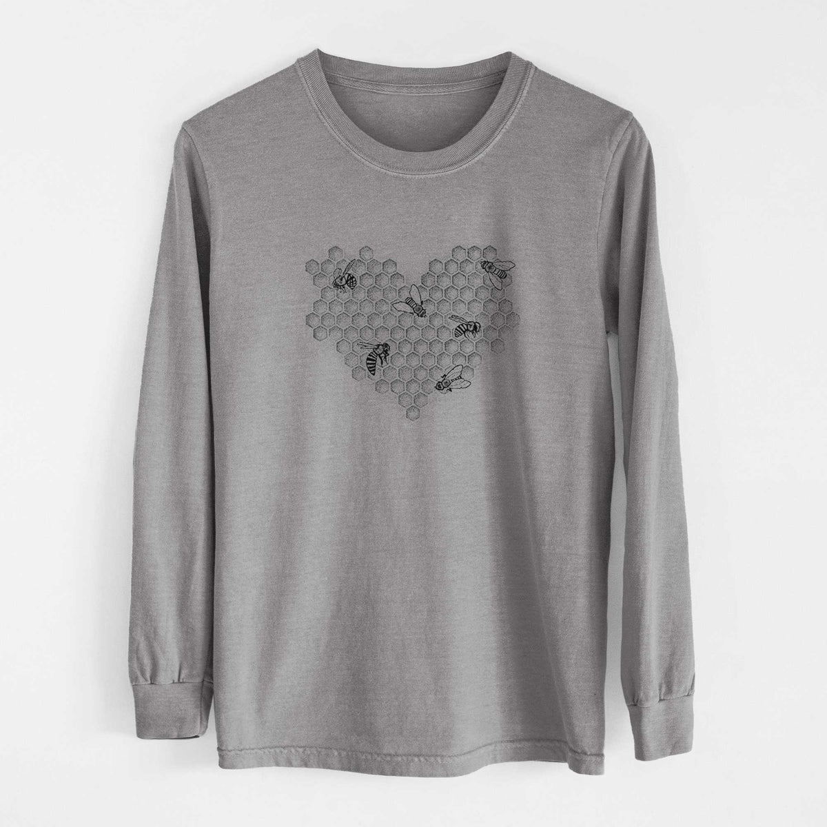 Honeycomb Heart with Bees - Heavyweight 100% Cotton Long Sleeve