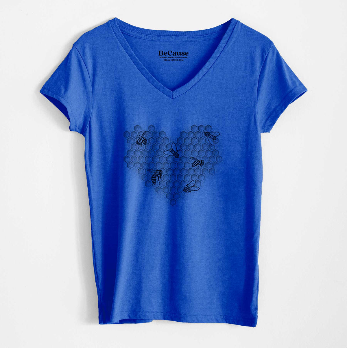 Honeycomb Heart with Bees - Women&#39;s 100% Recycled V-neck