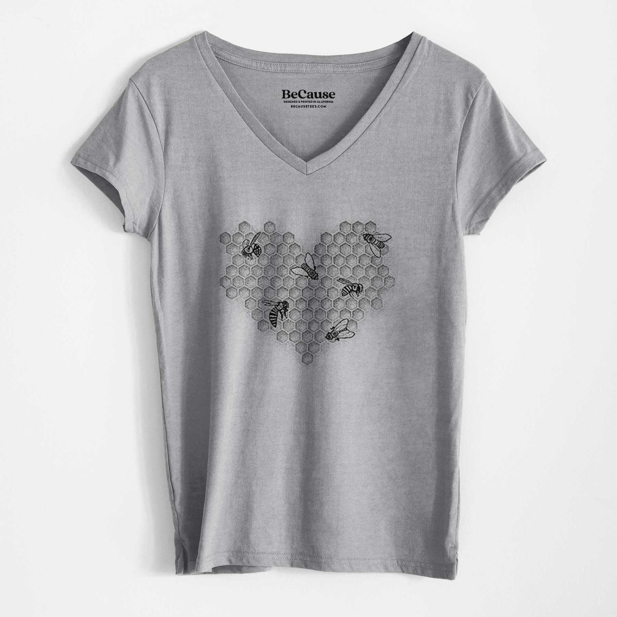 Honeycomb Heart with Bees - Women&#39;s 100% Recycled V-neck