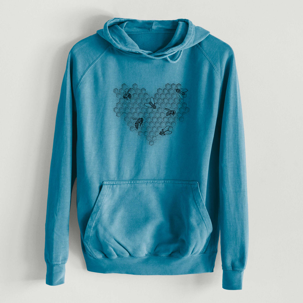 Honeycomb Heart with Bees  - Mid-Weight Unisex Vintage 100% Cotton Hoodie